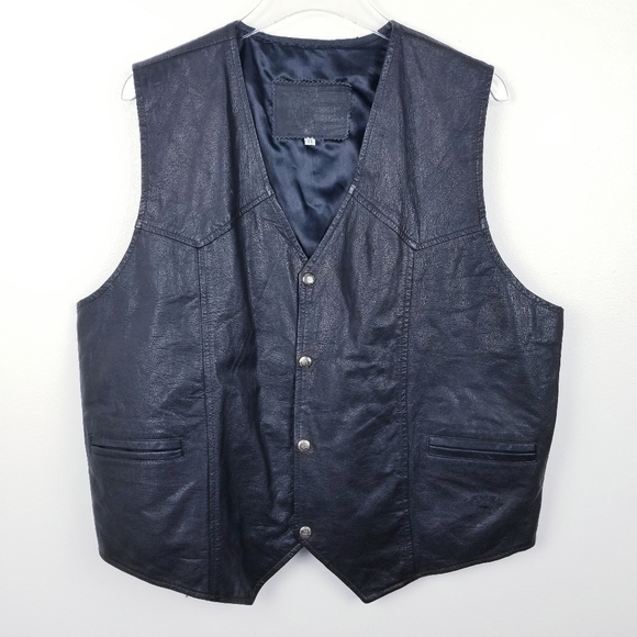 Branded Garments Leather Vest Camel Cigarettes Logo Black USA Vintage size XL - Picture 1 of 9